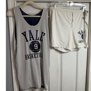 Vintage Yale Basketball Jersey and Champion Shorts Set White Navy Mesh Large